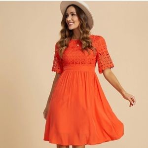 Orange, Mid Length Dress